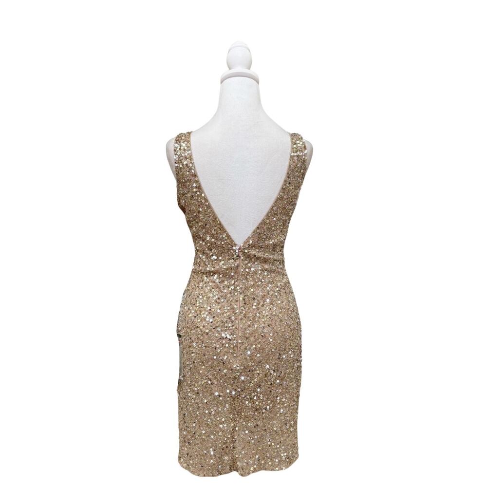 Mac Duggal Sleeveless Sequin Mini Dress 8 Gold NWT Style 5201 - Picture 5 of 9